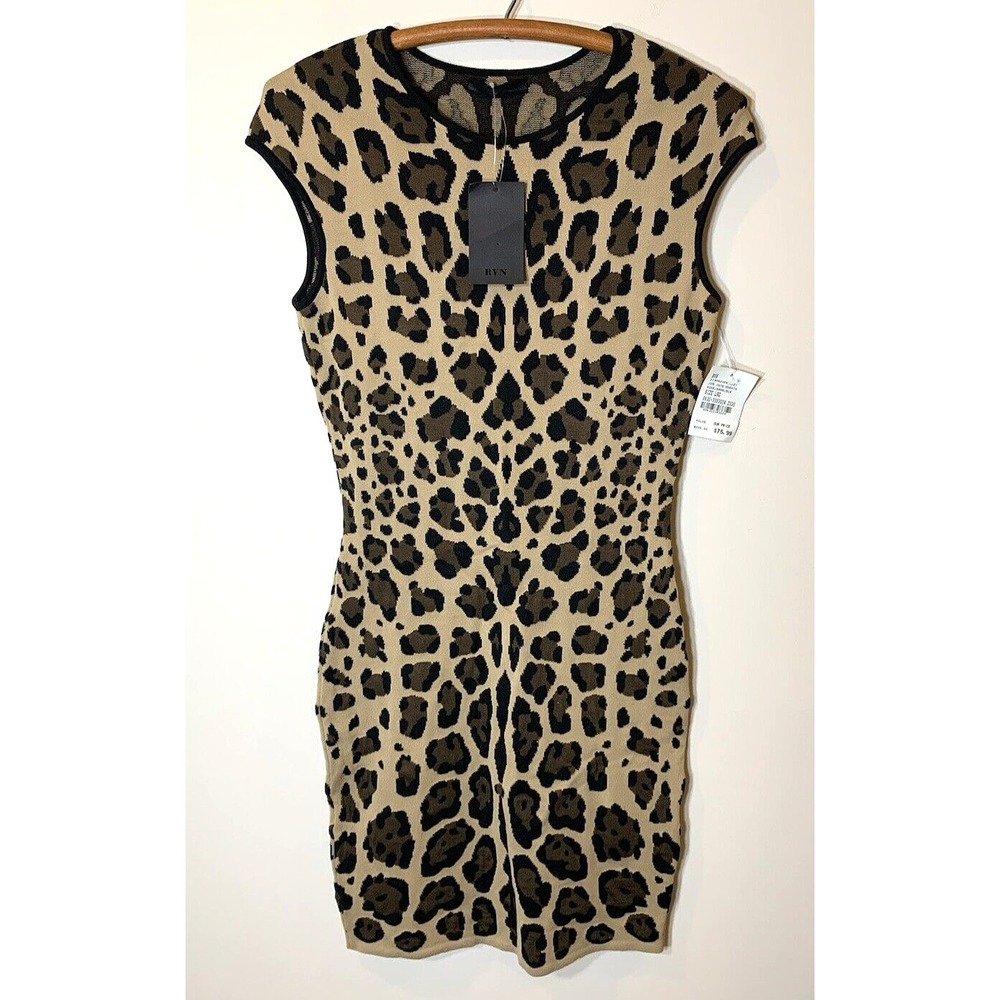 NEW RVN Dress Womens L Jacquard Knit Mini Leopard Print USA made MSRP $286